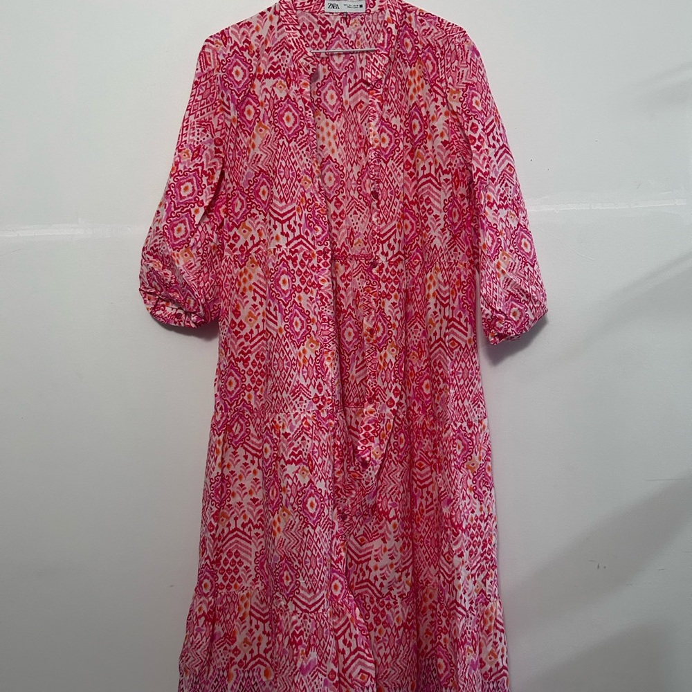 Zara Vibrant Pink and Orange Geometric Dress
